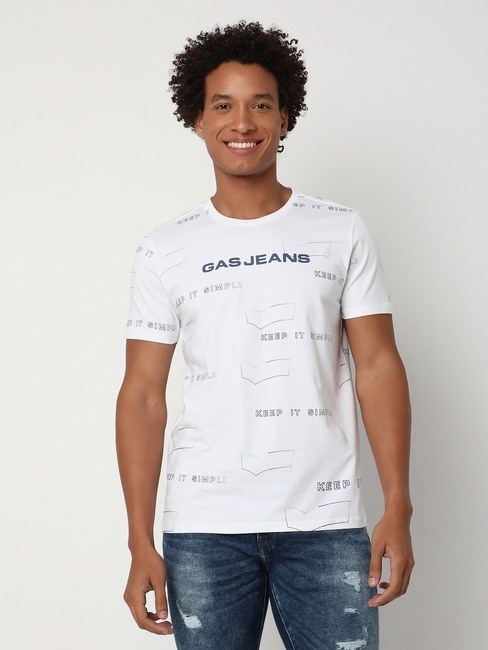 GAS | Regular Fit Short Sleeve Crew Neck All Over Printed Cotton Lycra T-Shirt