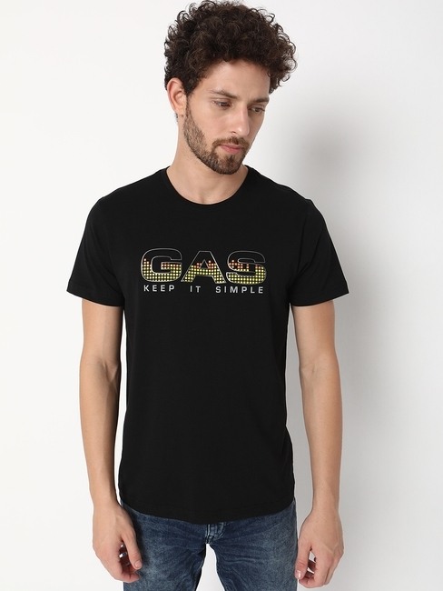 GAS | Regular Fit Short Sleeve Crew Neck Brand Carrier Cotton Lycra T-Shirt