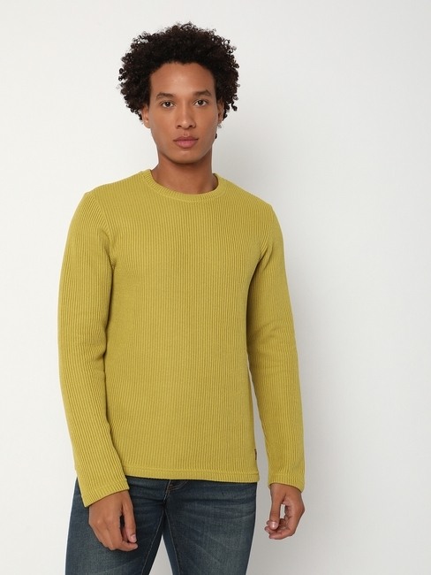 GAS | Regular Fit Full Sleeve Rib Neck Colourblock Knitted Sweater