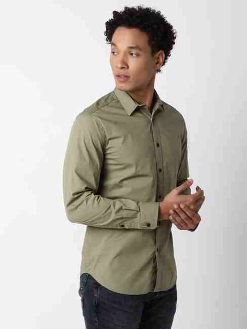 Regular Fit Full Sleeve Solid Cotton Lycra Shirts