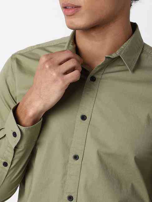 Regular Fit Full Sleeve Solid Cotton Lycra Shirts