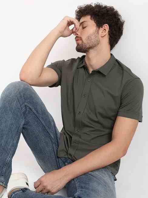 GAS | Slim Fit Half Sleeve Solid Scuba Shirts