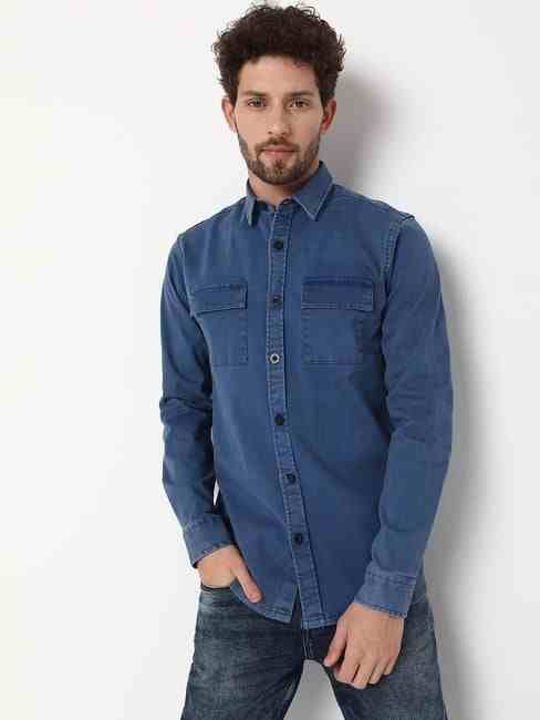 GAS | Regular Fit Full Sleeve Solid Cotton Lycra Shirts