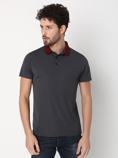 GAS | Slim Fit Half Sleeve Solid Tencil Nylon Polo T-Shirt