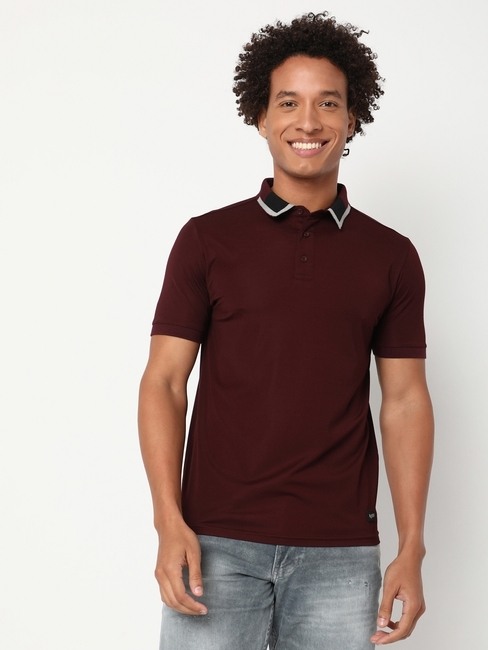 GAS | Slim Fit Half Sleeve Solid Tencil Nylon Polo T-Shirt