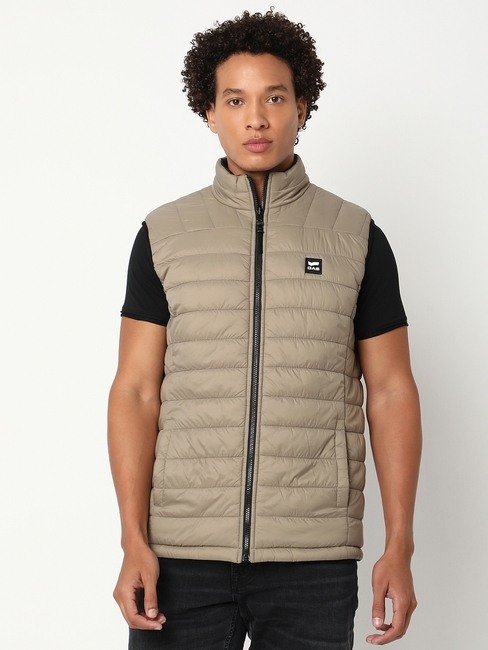 GAS | Regular Fit Sleeveless High Gilet Neck Solid Nylon Jacket