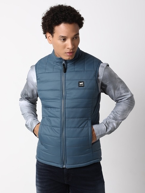 GAS | Regular Fit Sleeveless High Gilet Neck Solid Nylon Jacket