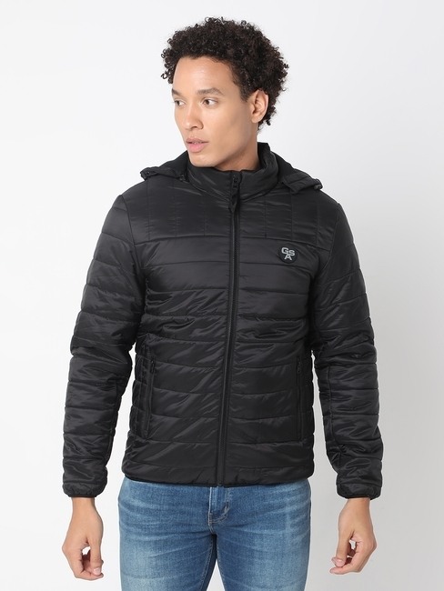 GAS | Regular Fit Full Sleeve Hooded Neck Solid Nylon Jacket
