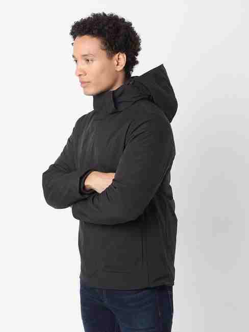 Regular Fit Full Sleeve Hooded Neck Solid Polyester Jacket
