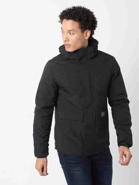 Regular Fit Full Sleeve Hooded Neck Solid Polyester Jacket