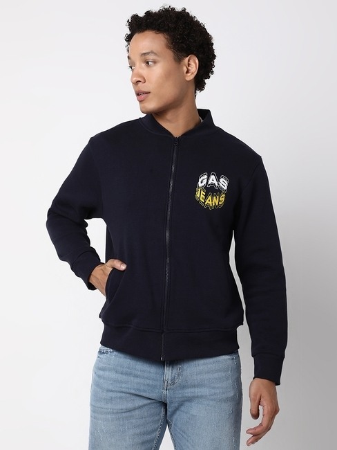 GAS | Regular Fit Full Sleeve High Rib Neck Solid Polycotton Sweatshirts