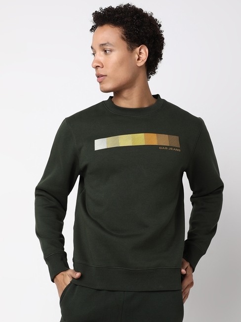 GAS | Regular Fit Full Sleeve Rib Neck Graphic Polycotton Sweatshirts