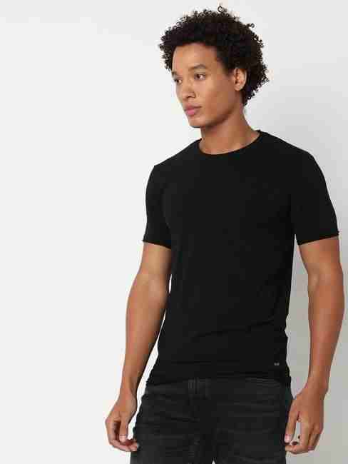 Slim Fit Short Sleeve Crew Neck Solid Cotton Lycra T-Shirt
