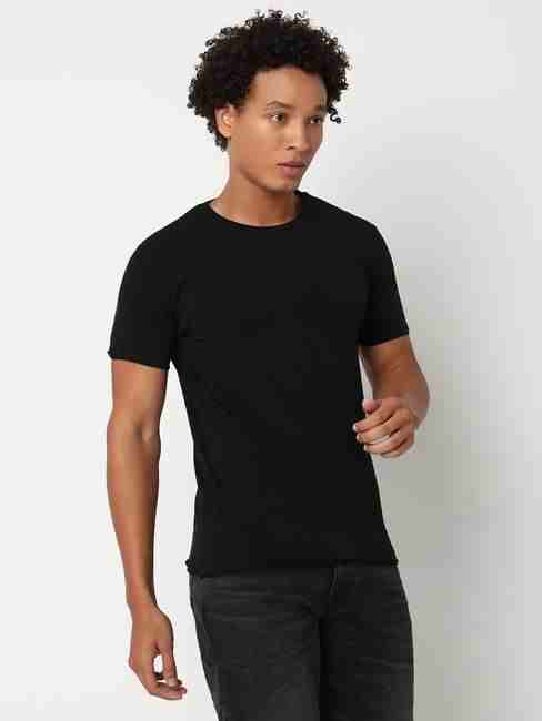 Slim Fit Short Sleeve Crew Neck Solid Cotton Lycra T-Shirt