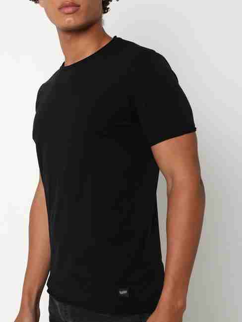 Slim Fit Short Sleeve Crew Neck Solid Cotton Lycra T-Shirt