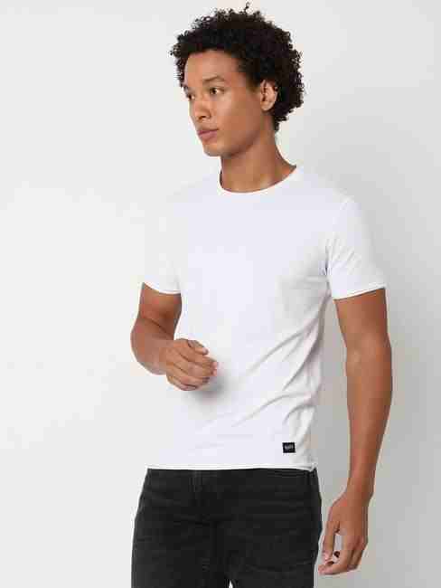 Slim Fit Short Sleeve Crew Neck Solid Cotton Lycra T-Shirt