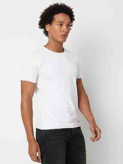 Slim Fit Short Sleeve Crew Neck Solid Cotton Lycra T-Shirt