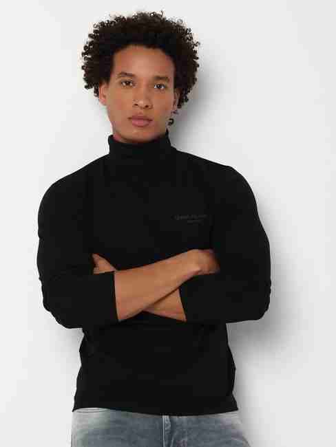 GAS | Slim Fit Full-Length Turtle Neck Solid Cotton Lycra T-Shirt