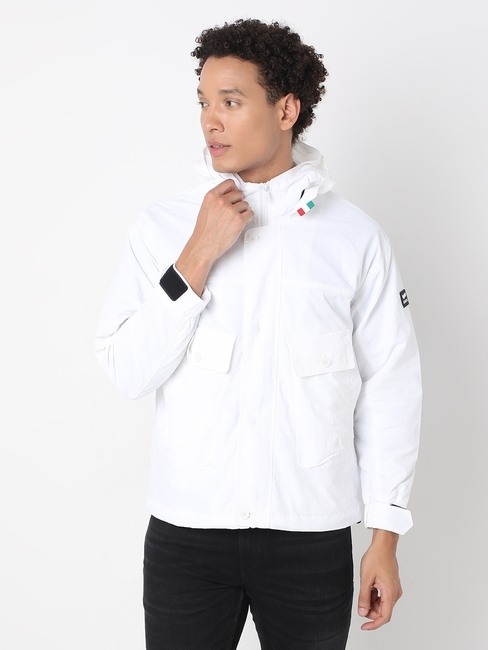 GAS | Regular Fit Full Sleeve Hooded Neck Colourblock Nylon Jacket
