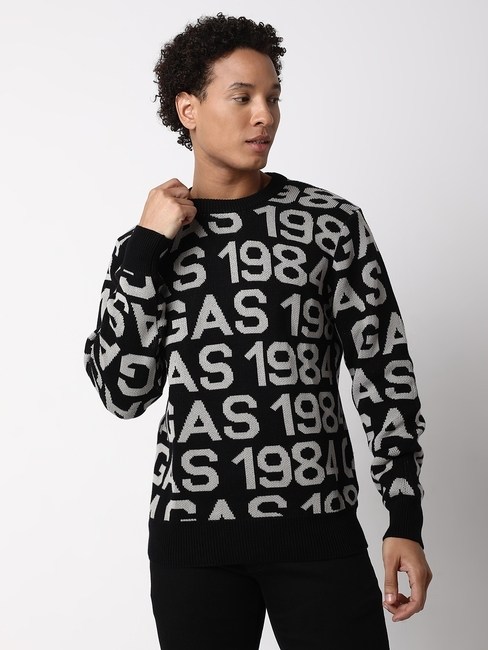 GAS | Regular Fit Full Sleeve Rib Neck All Over Printed Cotton Sweater