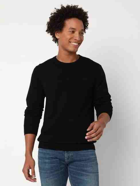 GAS | Regular Fit Full Sleeve Rib Neck Solid Cotton Sweater