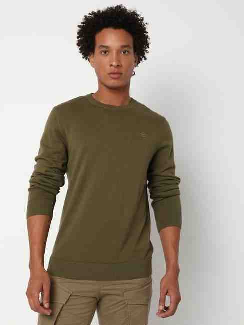 GAS | Regular Fit Full Sleeve Rib Neck Solid Cotton Sweater