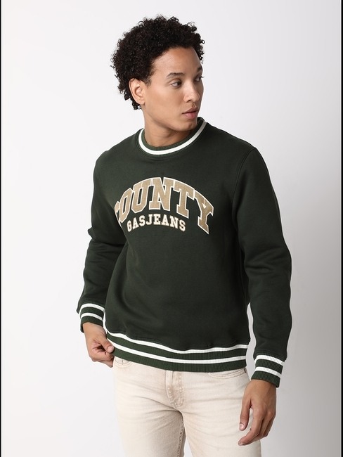 GAS | Regular Fit Full Sleeve Rib Neck Typography Polycotton Sweatshirts