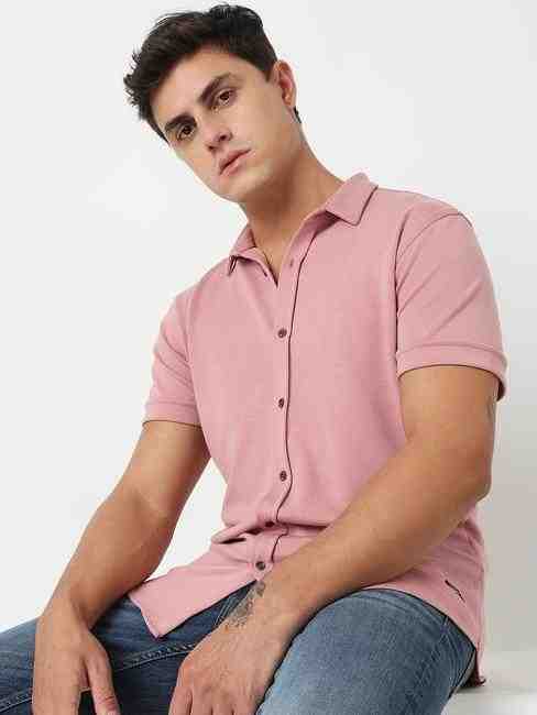 GAS | Slim Fit Solid Short Sleeve Shirt with Classic Collar