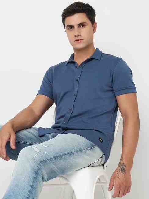 GAS | Slim Fit Solid Short Sleeve Shirt with Classic Collar
