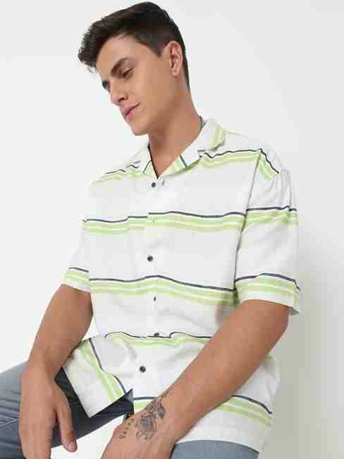 GAS | Boxy Fit Striped Short Sleeve Shirt with Resort Collar