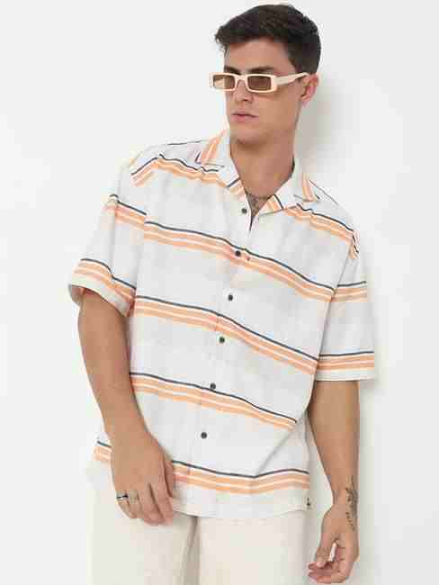 GAS | Boxy Fit Striped Short Sleeve Shirt with Resort Collar