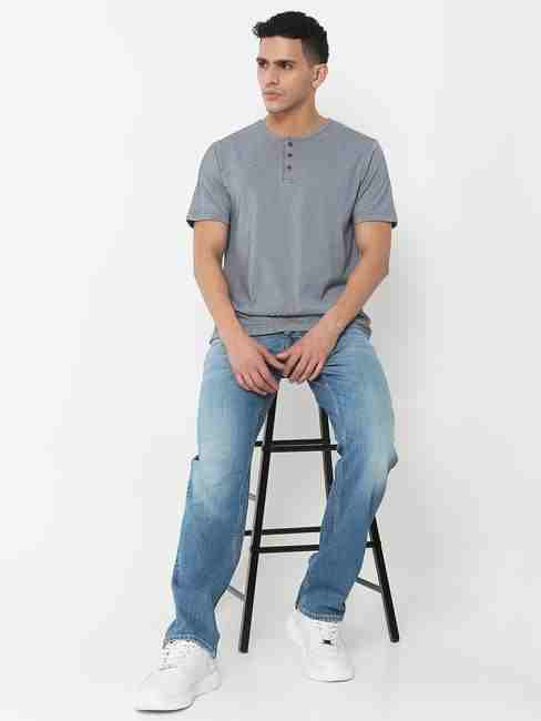 GAS | Regular Fit Solid Henley T-Shirt with Short Sleeve
