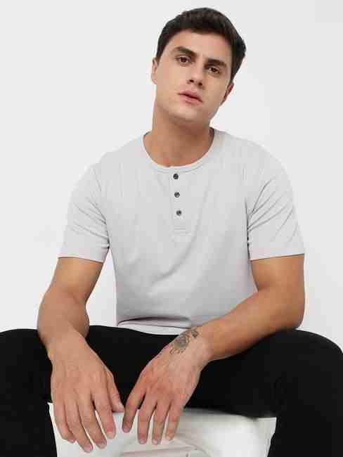 GAS | Regular Fit Solid Henley T-Shirt with Short Sleeve