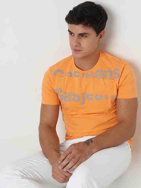 GAS | Regular Fit Placement Print Round Neck T-Shirt with Short Sleeve