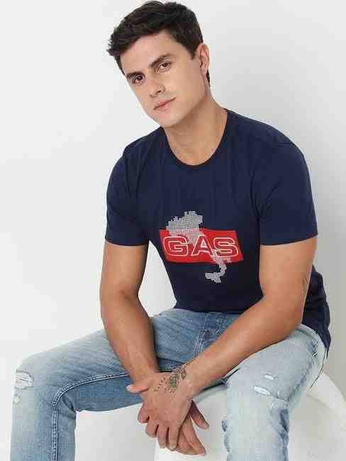 GAS | Regular Fit Printed Round Neck T-Shirt with Short Sleeve
