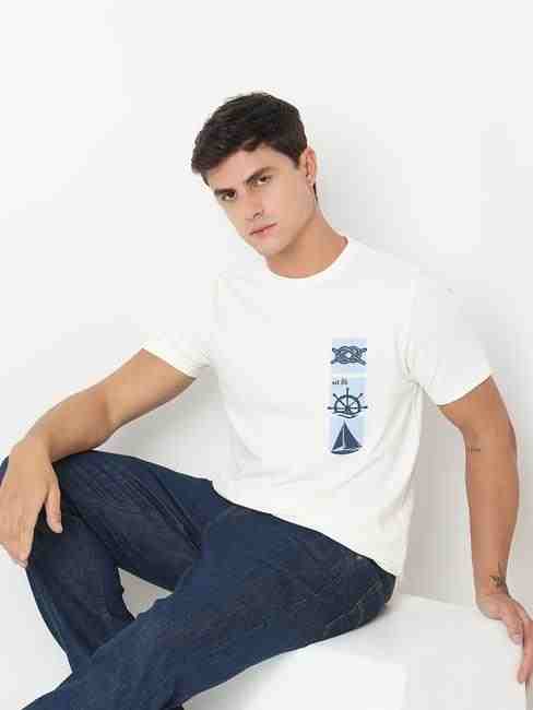 GAS | Regular Fit Placement Print Round Neck T-Shirt with Short Sleeve