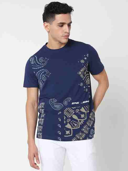 Regular Fit All Over Printed Round Neck T-Shirt with Short Sleeve