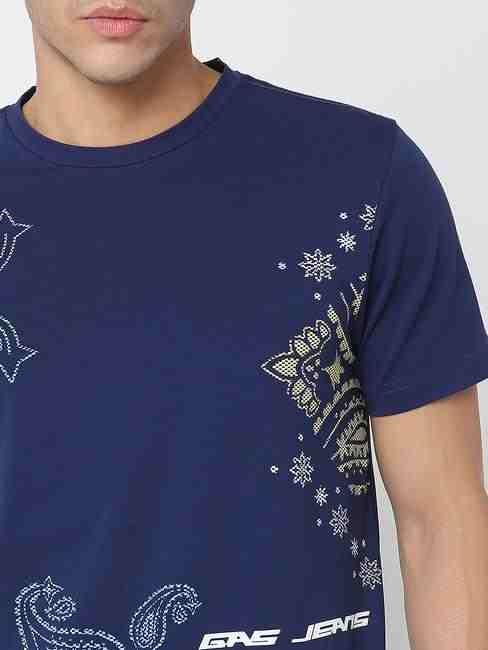 Regular Fit All Over Printed Round Neck T-Shirt with Short Sleeve