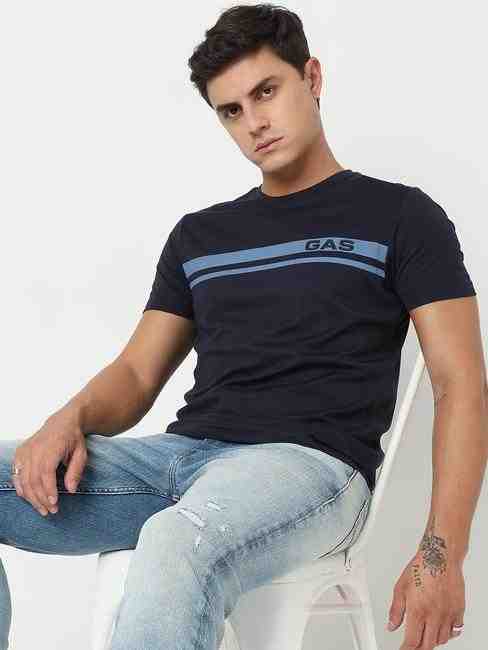 GAS | Regular Fit Placement Print Round Neck T-Shirt with Short Sleeve