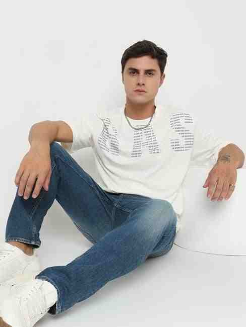GAS | Boxy Fit Placement Print Round Neck T-Shirt with Short Sleeve