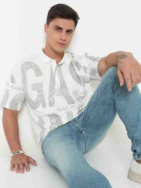 GAS | Boxy Fit Placement Print Polo T-Shirt with Short Sleeve
