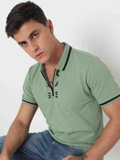 GAS | Regular Fit Placement Print Polo T-Shirt with Short Sleeve