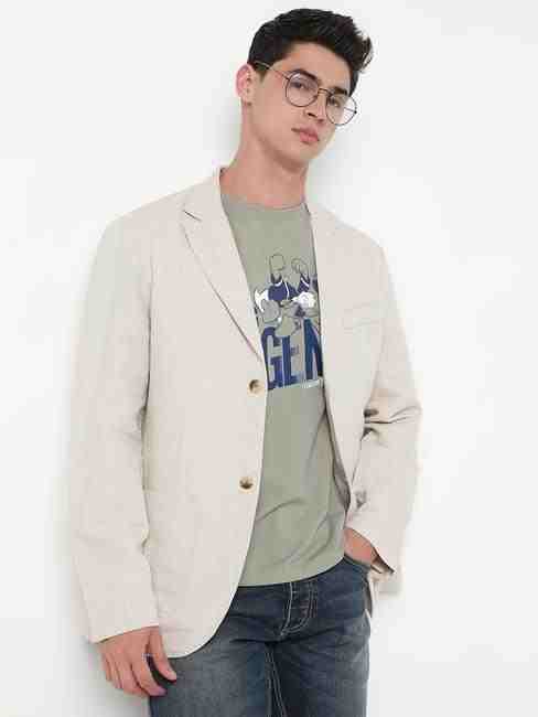 GAS | Regular Fit Full Sleeve Solid Blazer with Lapel Collar
