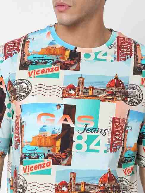Boxy Fit All Over Printed Round Neck T-Shirt with Short Sleeve