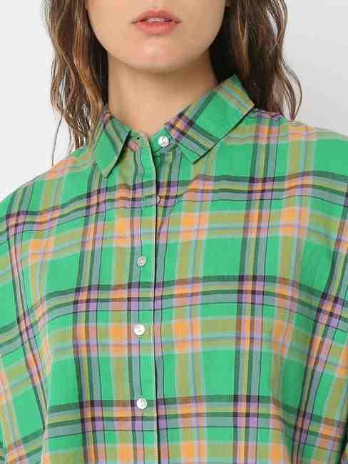 Boxy Fit Classic Collar Green Shirt