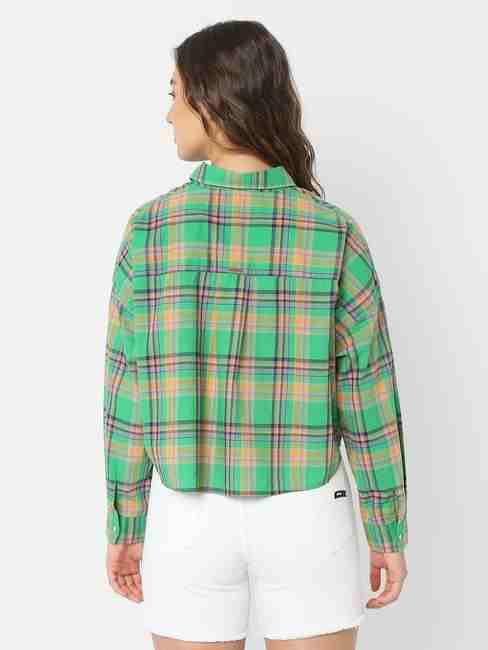 Boxy Fit Classic Collar Green Shirt