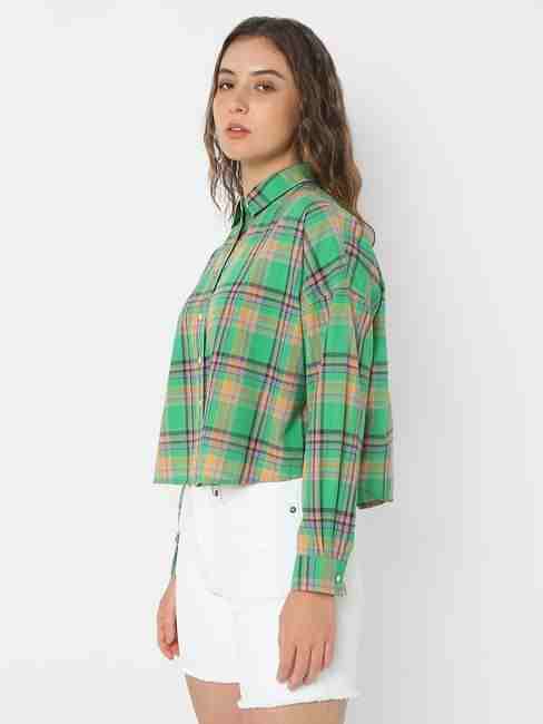 Boxy Fit Classic Collar Green Shirt