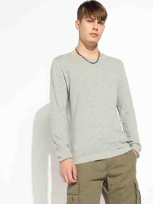 GAS | Textured Knitted Full Sleeve Round Neck Sweater