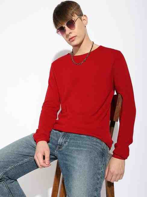 GAS | Textured Knitted Full Sleeve Round Neck Sweater