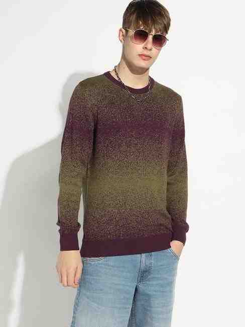 GAS | Knitted Crew Neck Sweater with Ribbed Cuff